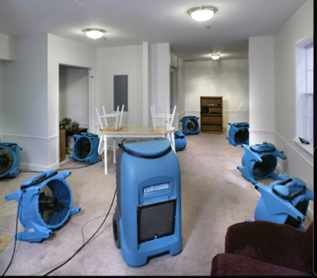 Air movers and dehumidifier setup for Water Extraction & Removal in Bath
