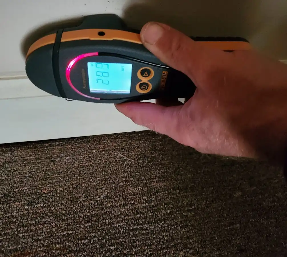 Moisture detection at baseboard during Sewage Cleanup & Sanitation in Bath